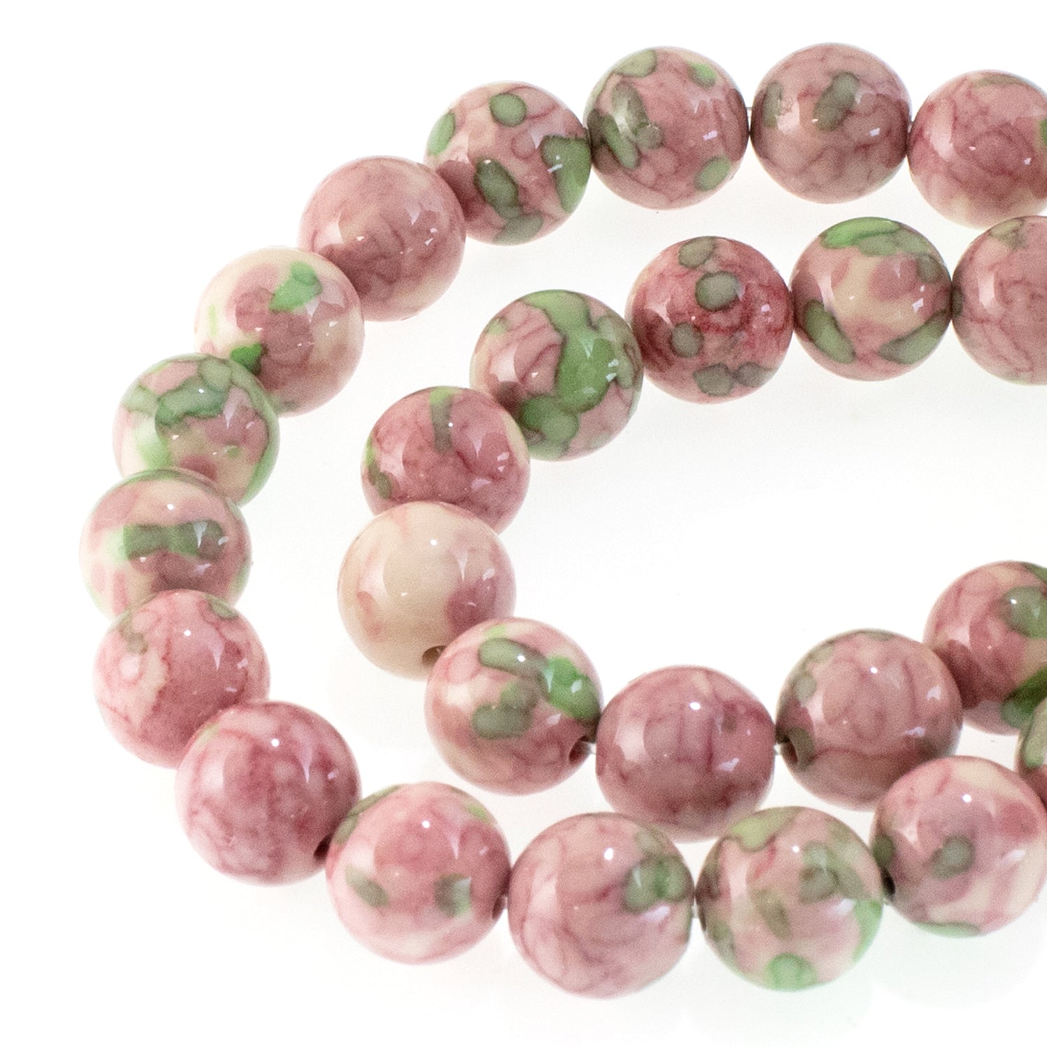 Pink and Green Round Rain Flower Stone Beads, 8mm